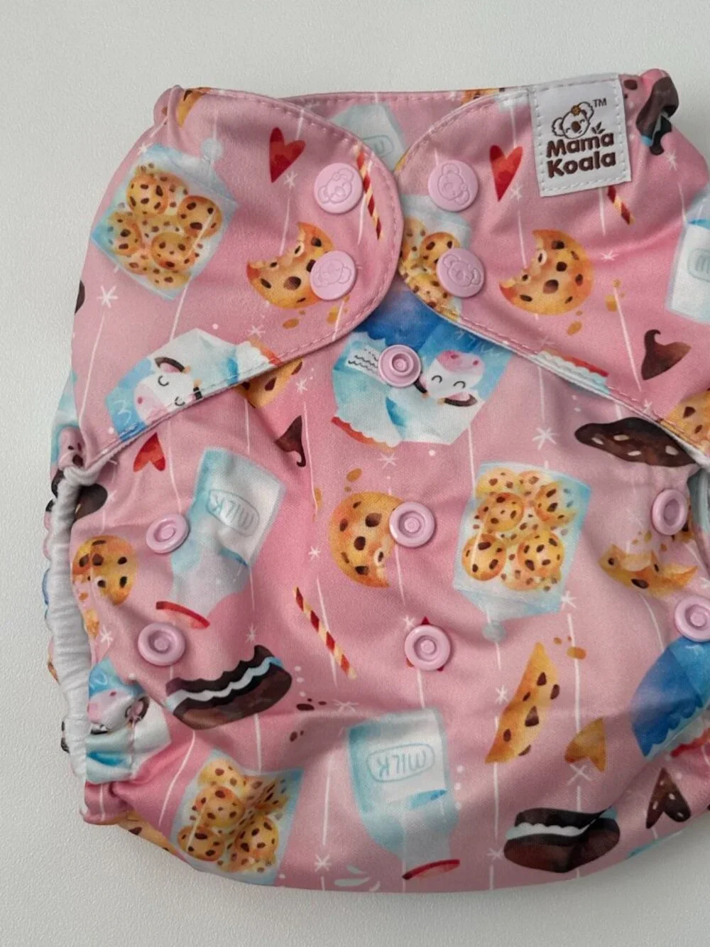 NEW Mama Koala Pocket Cloth Diaper OS Milk & Cookies Pink No Insert